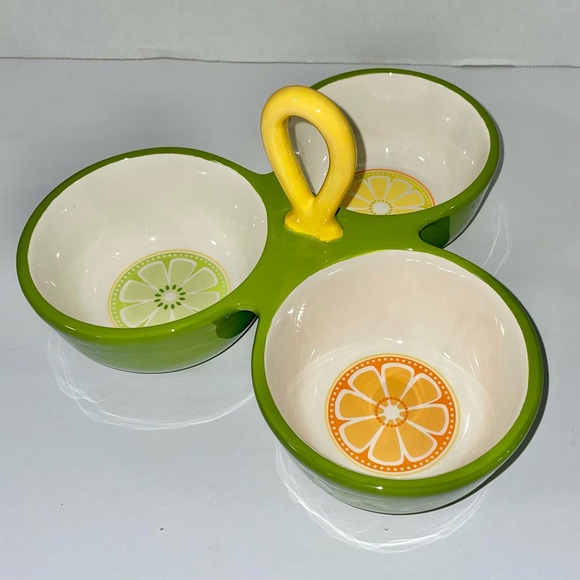 Midwest 2011 Retro Ceramic 3 Compartment Serving Tray Dips Citrus Fruit Summer - Picture 4 of 10